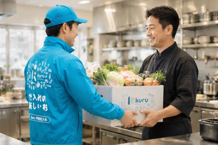 開店前に商品を受け取る店主